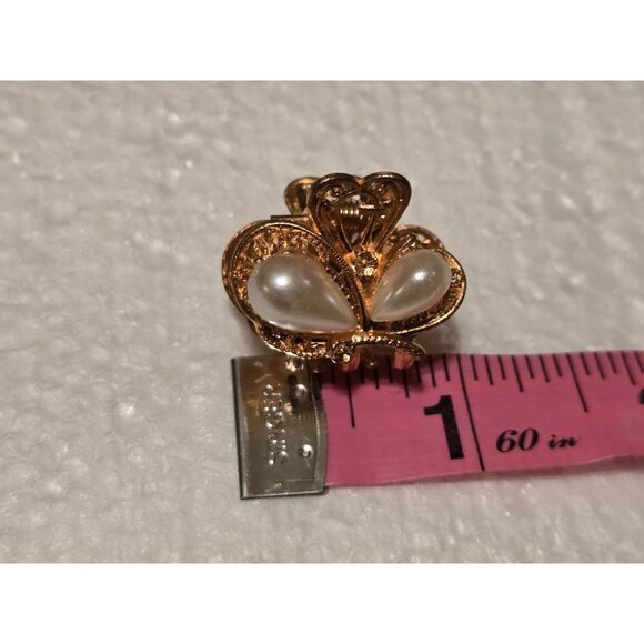 Vintage Gold-Tone Hair Claw Clip Faux Pearl Embellishments & Intricate Filigree - Picture 4 of 5